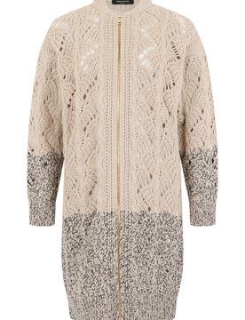 Long Zip Cardigan with High Collar in Soft Wool Blend