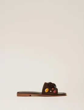 Sandales slides en cuir velours avec pierres - TWINSET - FashionsVida