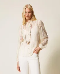 Blouse en dentelle avec rayures et naud