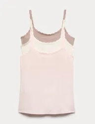 Pk Cotton Rich Lace Trim Vests Oatmeal Mix female