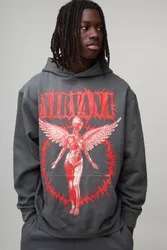 Herren Oversized Nirvana Lizenz Bedruckter Hoodie Sweatshirt Charcoal Größe Large
