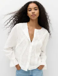 Cotton Rich Embroidered Ruffle Detail Top Soft White female