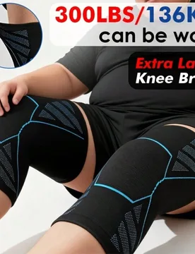 Par - Funda de rodilla de compresión de punto extra grande y muy elástica, transpirable y cómoda, rodillera de talla grande, unisex, negro gris/azu - Shein - FashionsVida