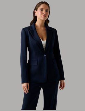 Giacca Blazer Blu Chloe con Bottone Gioiello in Viscosa