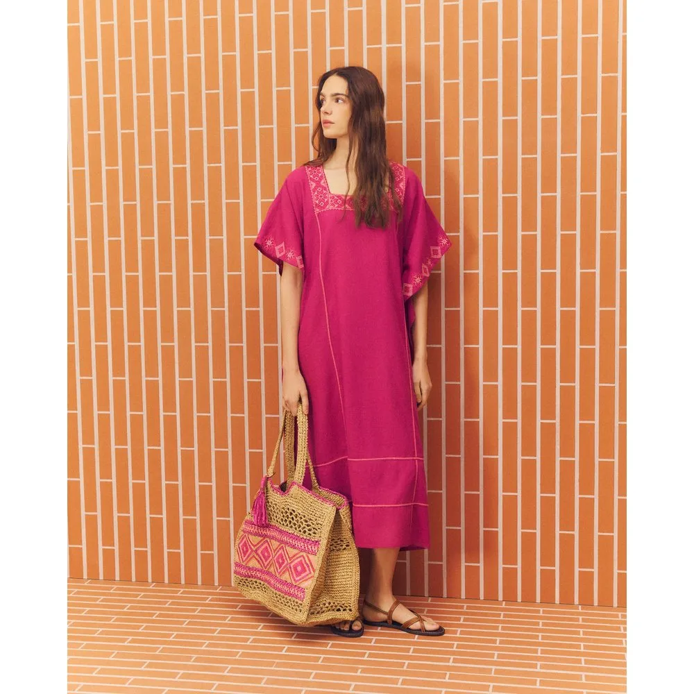 Kaftán largo con punto de cruz - Stella Rittwagen - FashionsVida