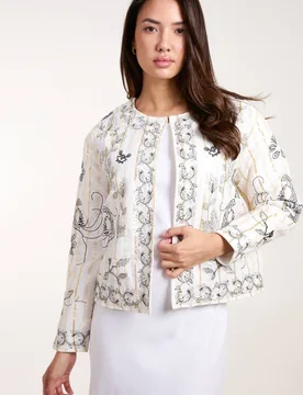Women's Embroidered Quilted Jacket in Ivory Size: Medium - Ivory - Size: M - Blue Vanilla - FashionsVida
