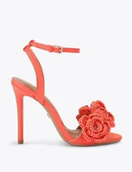 Floral Embroidered Stiletto Heel Sandals Orange female