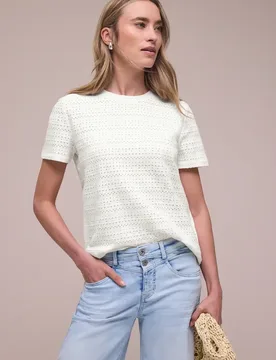 Kurzarm Shirt mit Rundhals aus Spitze female Weiß - Street One - FashionsVida