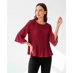 Blusa lisa plisada, manga larga