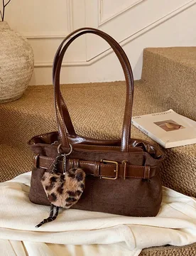 Low Tea 1 pieza Bolso de hombro de tela de ante mate de unicolor, bolso cuadrado de moda vintage para mujer, diseño de doble asa superior, cierre con - Shein - FashionsVida