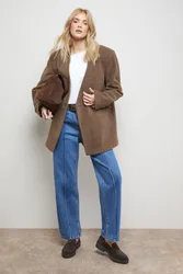 Womens (S) Collarless Blazer Coat - Beige - Size 12 Uk