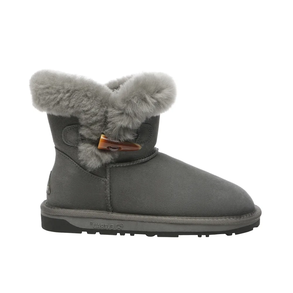 Womens Women Robin Horn Toggle Button Mini Boots - Grey Suede - Size Eu 42 - EVER AU - FashionsVida