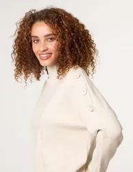 Womens Button Shoulder Jumper - Stone - Size L/xl