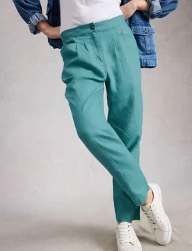 Pure Linen Tapered Ankle Grazer Trousers Teal female - White stuff - FashionsVida
