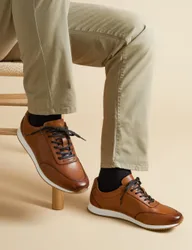 Leather Lace Up Trainers Tan male