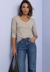 Langarm Shirt mit Carré Ausschnitt female Beige