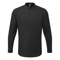 Mens Banded Collar Long-Sleeved Formal Shirt (Black) - Size Large