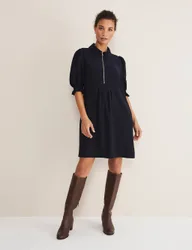 Zip Neck Mini Smock Dress Navy female