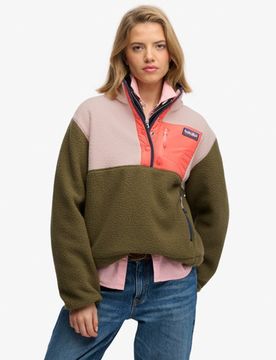 Superdry Damen Fleece Pullover, Grün & Koralle - Größe: 42