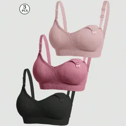 Set de 3 sujetadores de lactancia para mujer embarazada con cierre frontal, lencería de lactancia cómoda