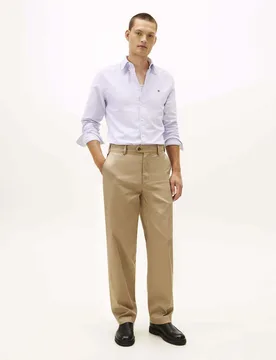 Camicia manica lunga azzurra a righe in misto cotone con logo ricamato - Tommy hilfiger - FashionsVida