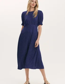 Women's Petite Mela Midi Tea Dress in Mid Navy Size: 14 - Mid Navy - Size: 14 - Finery London - FashionsVida