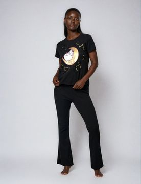 Pigiama con top boxy e pantaloni in maglia a coste Pusheen - nero