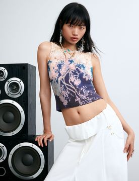 Top Estampado Sin Mangas, Mujer, Poliester, Azul, XS