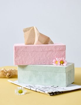 Scatola portafazzoletti in velluto - rosa pastello