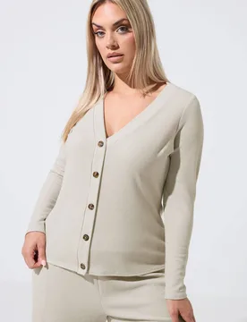 Women's Ribbed Button Cardigan Sweater in Off White Size: 20 - Off White - Size: 20 - Yours - FashionsVida