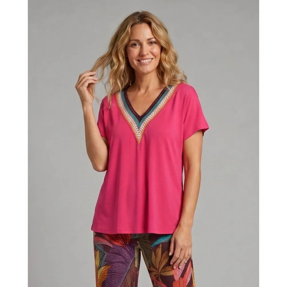 Camiseta con pechera escote de pico - October - FashionsVida