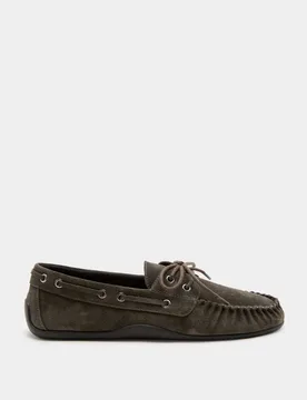 Suede Lace Up Flat Boat Shoes Dark Grey female - M&S - FashionsVida