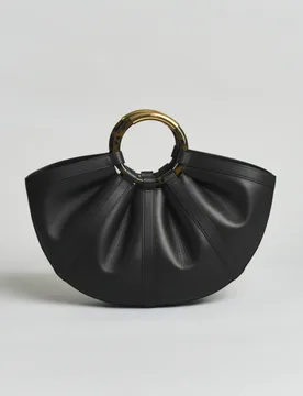 Borsa a mano Shell Medium in pelle liscia nera con manici effetto tartaruga - Coccinelle - FashionsVida