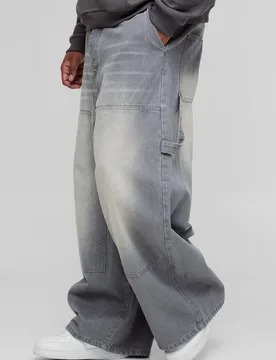 Men's Tinted Baggy Fit Carpenter Jeans Grey Size 42R Grey 42R - boohooMAN - FashionsVida