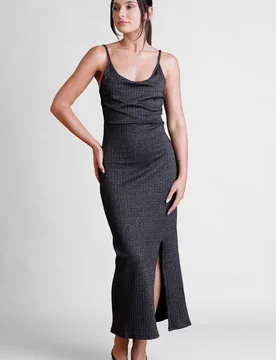 Women's Cowl Neck Lurex Jersey Midi Dress in Grey Size: 14 - Grey - Size: 14 - Enorsia - FashionsVida