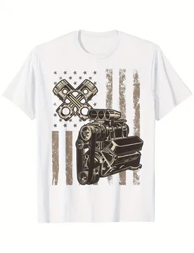 Patriotic American Flag Muscle Car,Graphic Design with Piston& Gears-100% cotton O-neck short sleeve printed men's T-shirt - Aliexpress - FashionsVida