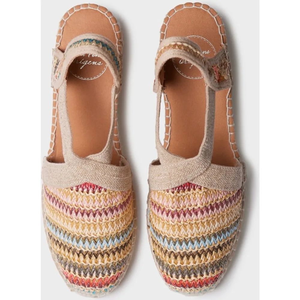 Alpargatas de cuña de mujer de rafia con elásticos - Toni Pons - FashionsVida