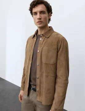 Lightweight Suede Overshirt Jacket Taupe male - Autograph - FashionsVida
