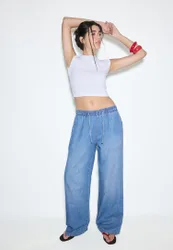 Fließende Denimhose mit Kordelzug MITTELBLAUER DENIM-WASHED-LOOK M