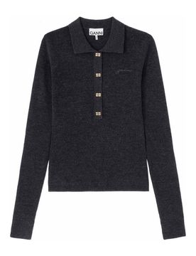 Ganni Mini Ribbed Merino Polo