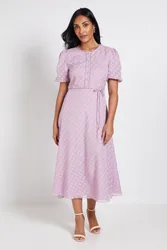 Womens Petite 3d Floral Button Midi Dress - Pink - Size 20 Uk