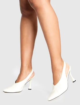 Womens Square Toe Slingback Flared Heeled Court Shoes - Ecru - Size Uk 7 - Boohoo - FashionsVida