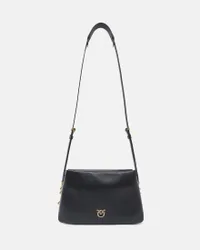 Borsa piccola One, Two, Three Bag in pelle liscia nera con logo Love Birds e tracolla dorata