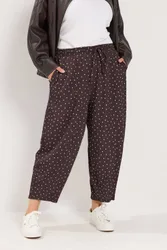 Polka Dot Barrel Trousers - Chocolate - Size: 16