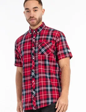 Kurzarmhemd - Brixworth - S bis XXL - für Männer - Größe L - rot/navy - Männer - male - Lonsdale London - FashionsVida