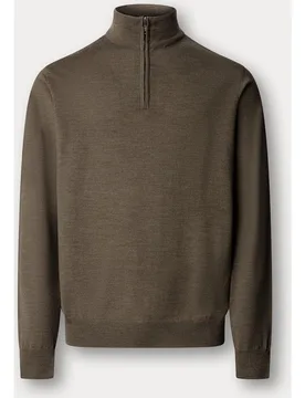 Jersey de hombre en lana merino con media cremallera y coderas - FACONNABLE - FashionsVida