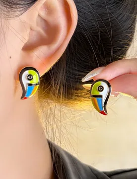 Vintage French Colorful Enamel Toucan Earrings Exaggerated Luxury Stud Earrings for Women Trendy Party Ear Jewelry - Aliexpress - FashionsVida