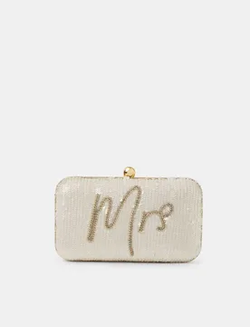 Sequin Mrs Clutch Bag Ivory female - Accessorize - FashionsVida