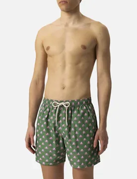Boxer mare verde con stampa polipetti rosa - MC2 SAINT BARTH - FashionsVida