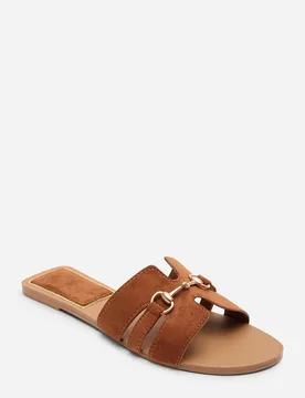 Women's Dorina Embellished Wide Fit Suede Slide On Sandals in Tan Size: 7-Wide Fit - Tan - Size: 7-Wide Fit - Where's That From - FashionsVida